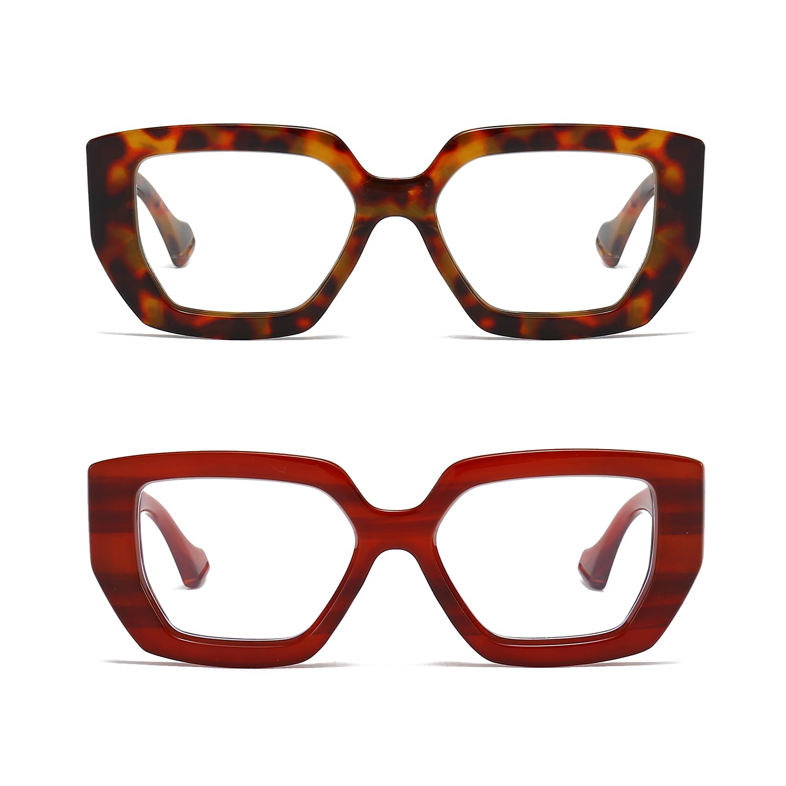 LJCZKA 2 Pair of Oversized Square Blue Light Glasses Womens Mens Thick Frame Computer Glasses Anti Eye-Fatigue for Reading Texting & Gaming - Image 2