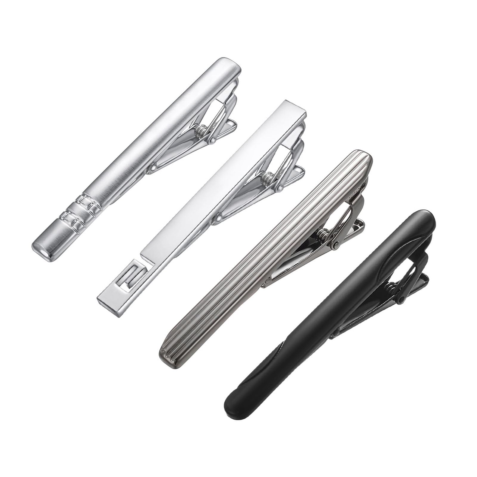 Yoursfs 4 pcs Classic Tie Clips for Men Set Shiny Stainless Steel Business Tie Bars Matte Wedding Tie Clips Set Suitable for Father Husband Business