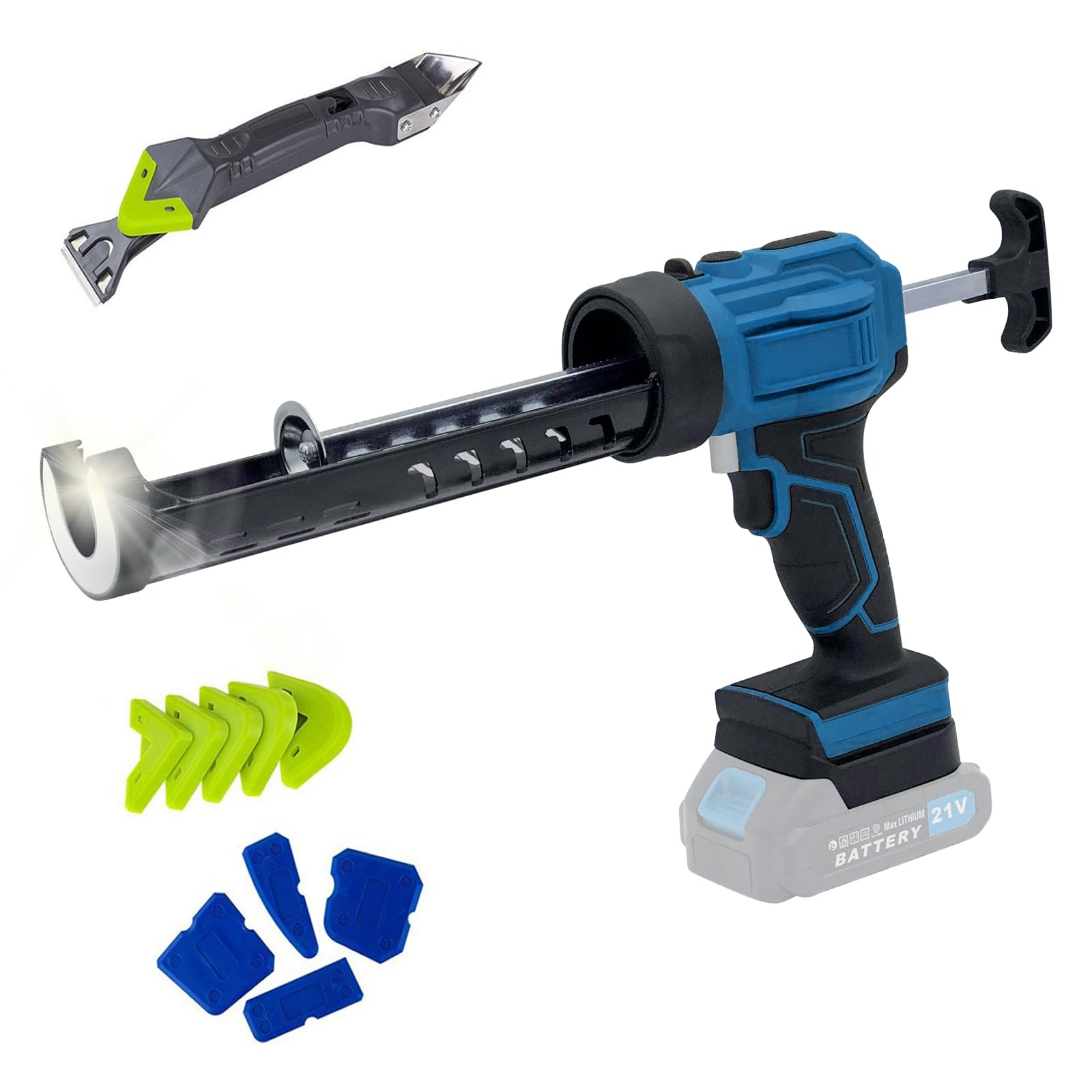 Pistola de Silicona Eléctrica Compatible con Makita 18V, 2500 N de Fuerza | para Cartuchos de 300 ml, 4 Velocidades Ajustables, con Luz LED y Accesorios, para Sellado e Impermeabilización, SIN BATERÍA