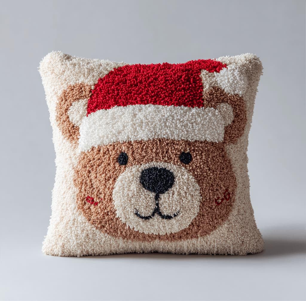 Kitquiver Latch Hook DIY Pillow Kit,Bear Handmade Cushion Cover 43X43Cm
