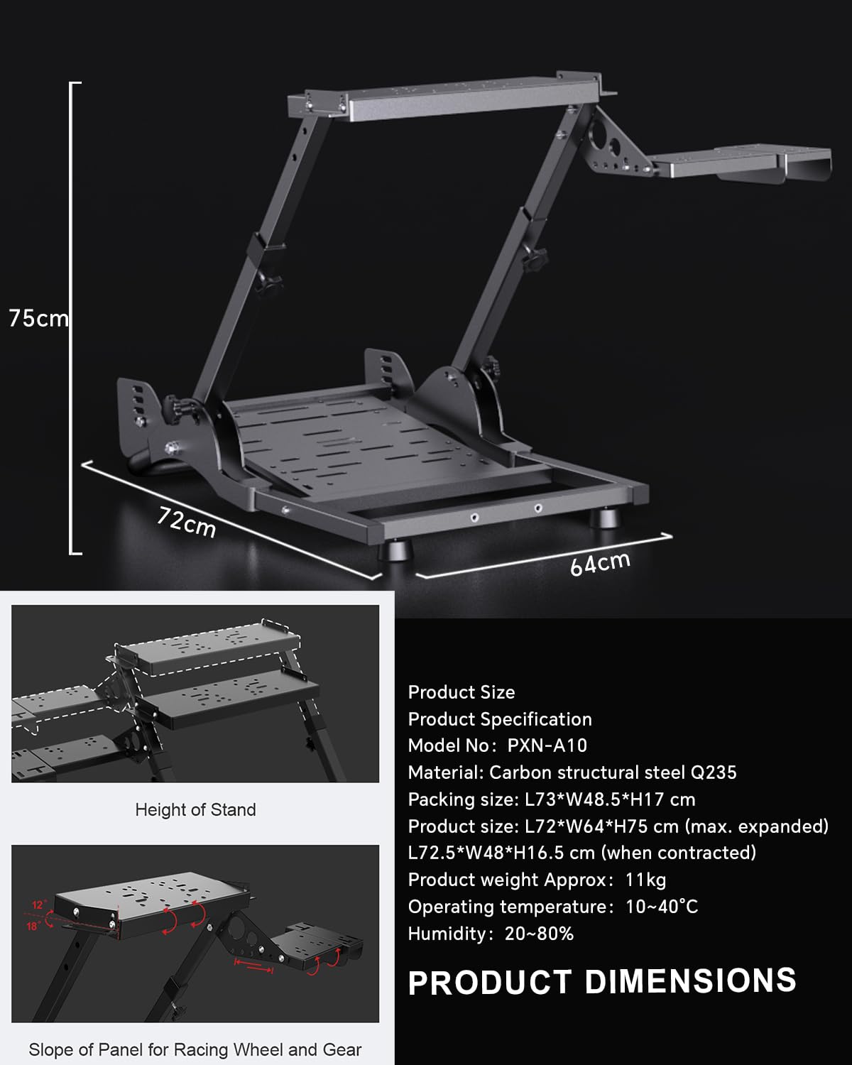 PXN A10 Gaming Lenkradständer – Faltbarer Verstellbarer Racing Lenkrad Ständer für G25 G27 G29 G920 G923 T248 T300RS T500RS TS-PC