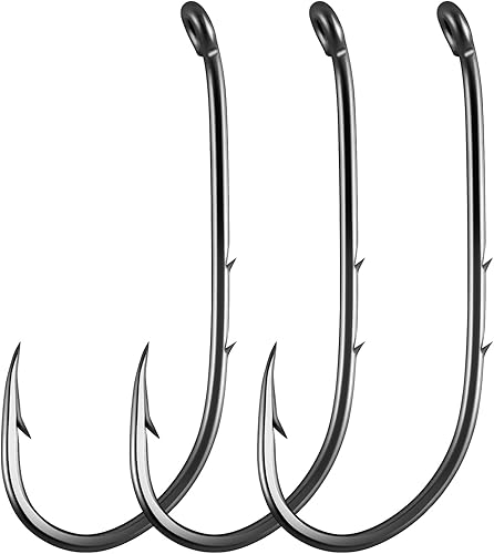 Miniatura 9 de Dr.Fish Paquete de 100 anzuelos de pesca con soporte de cebo, gancho de cebo vivo, acero de alto carbono, negro, níquel, hacia abajo, ojo torneado,