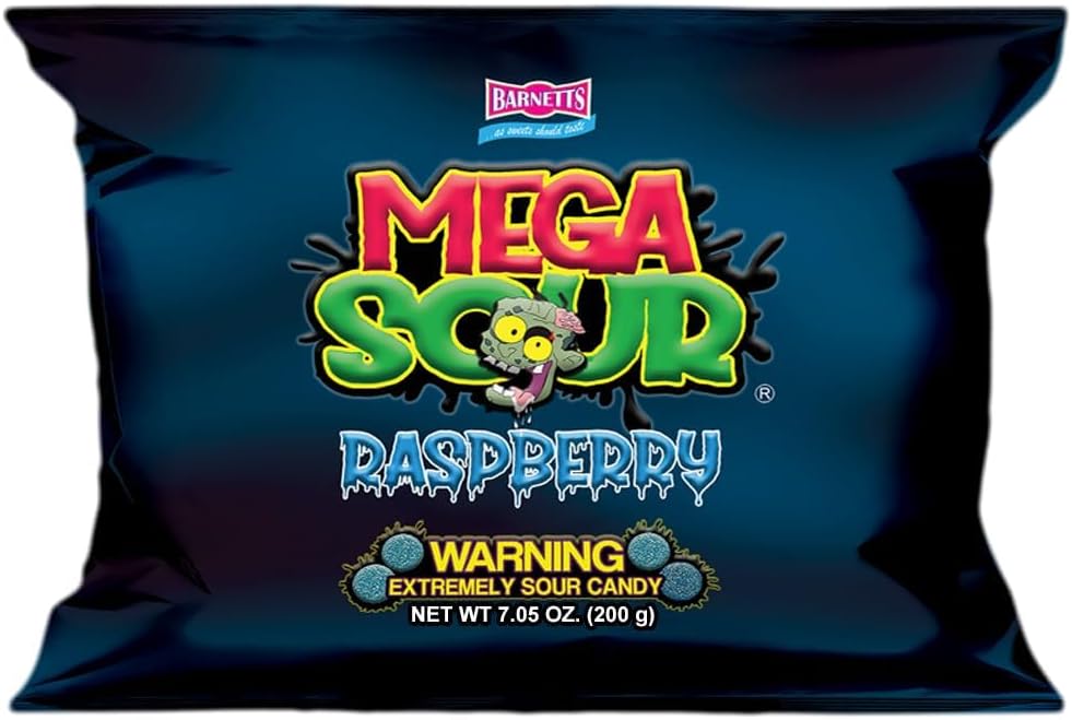 Barnetts - Mega Sour Candy Raspberry 200g - Trendy Sweet Bags - Traditionally Handmade Sweets - Sour Coating Lasts 20 Seconds - Candies for Party Bag, Gift Hamper, or Hamper Box