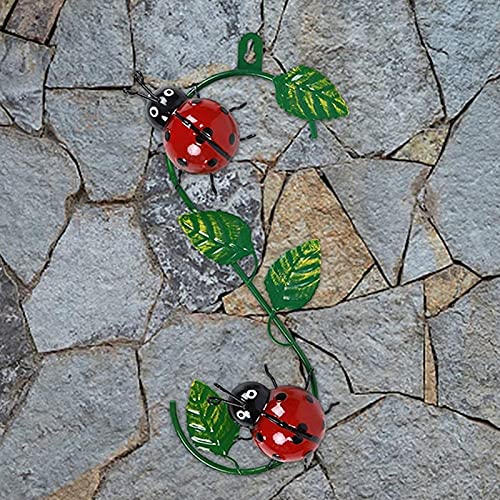 Tuinwanddecoratie van metaal, schattige lieveheersbeestje met groen blad, 3D lieveheersbeestje kunst wanddecoratie voor… - Afbeelding 8