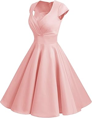 1950er Vintage XXL Retro Cocktailkleid, Rockabilly Kleid mit V-Ausschnitt und Faltenrock in A-Linie und Knielänge