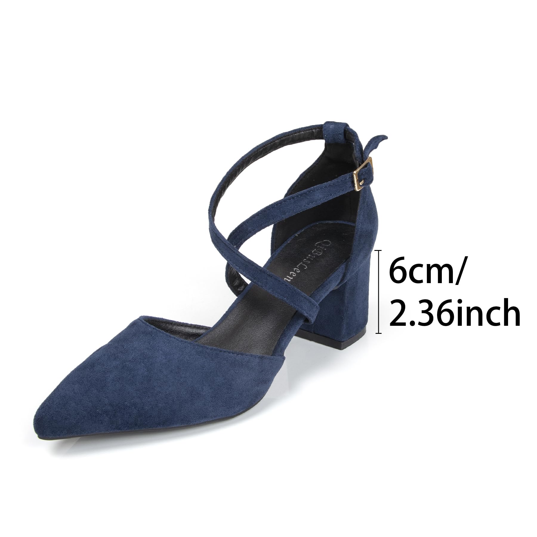 Cross Strappy Heels für Frauen Spitze geschlossene Zehe Knöchelriemen D'Orsay Pumps 2 Inch Low Chunky Block Suede PU Leder Heels Bequem Dressy Formal Schuhe