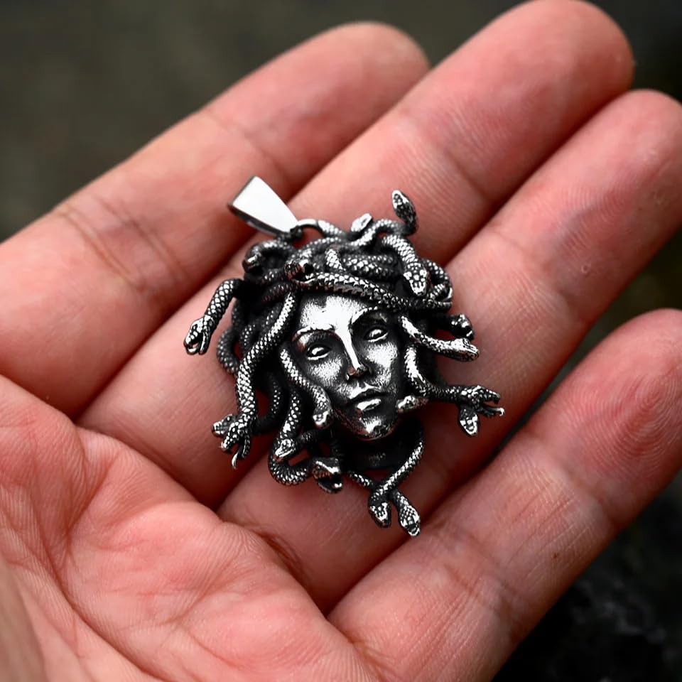 MOLOGO Snake Princess Medusa Pendant Stainless Steel Fashion Punk Hiphop Vintage Gothic Biker Jewelry Gift, Silver 7