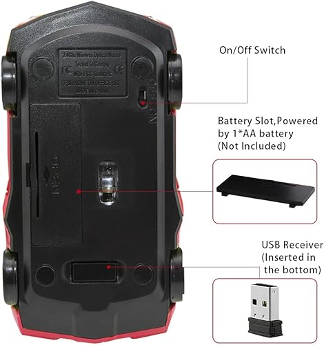 Miniatura 2 de SUN RAIN Ratón de coche inalámbrico, 2.4 G, inalámbrico, deportivo, con forma de coche, mouse óptico para juegos, ratones inalámbricos, 1600 DPI