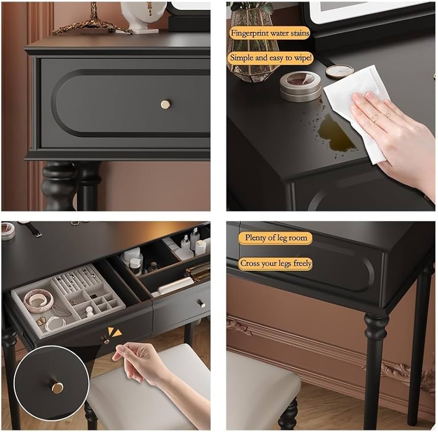 Amazon｜ドレッサー ブラックの化粧台、LEDミラー付き化粧台