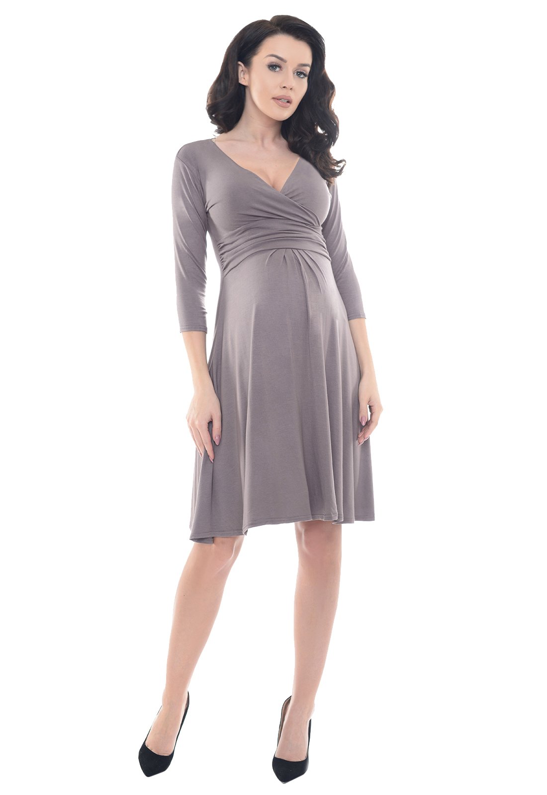 Purpless Maternity Women's Cappuccino Classic Pregnancy Dress Vneck A Line D4400 (10, )