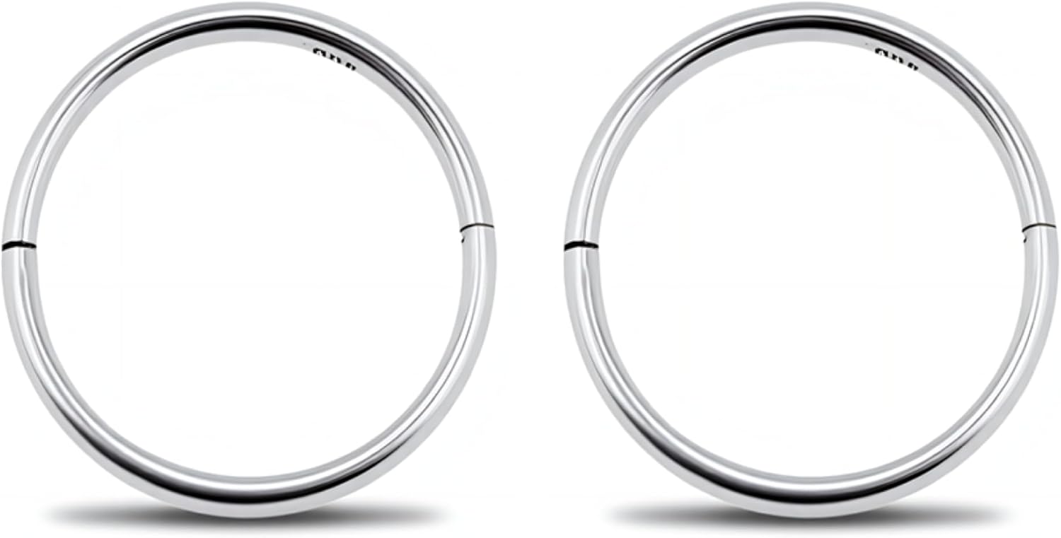 925 Sterling Silver Solid Infinity Sleeper Hinged Hoop Earrings Nose Ring Tragus 18G 8mm 10mm 12mm 14mm Women Men Hypoallergenic Body Jewelry Silver or Gold