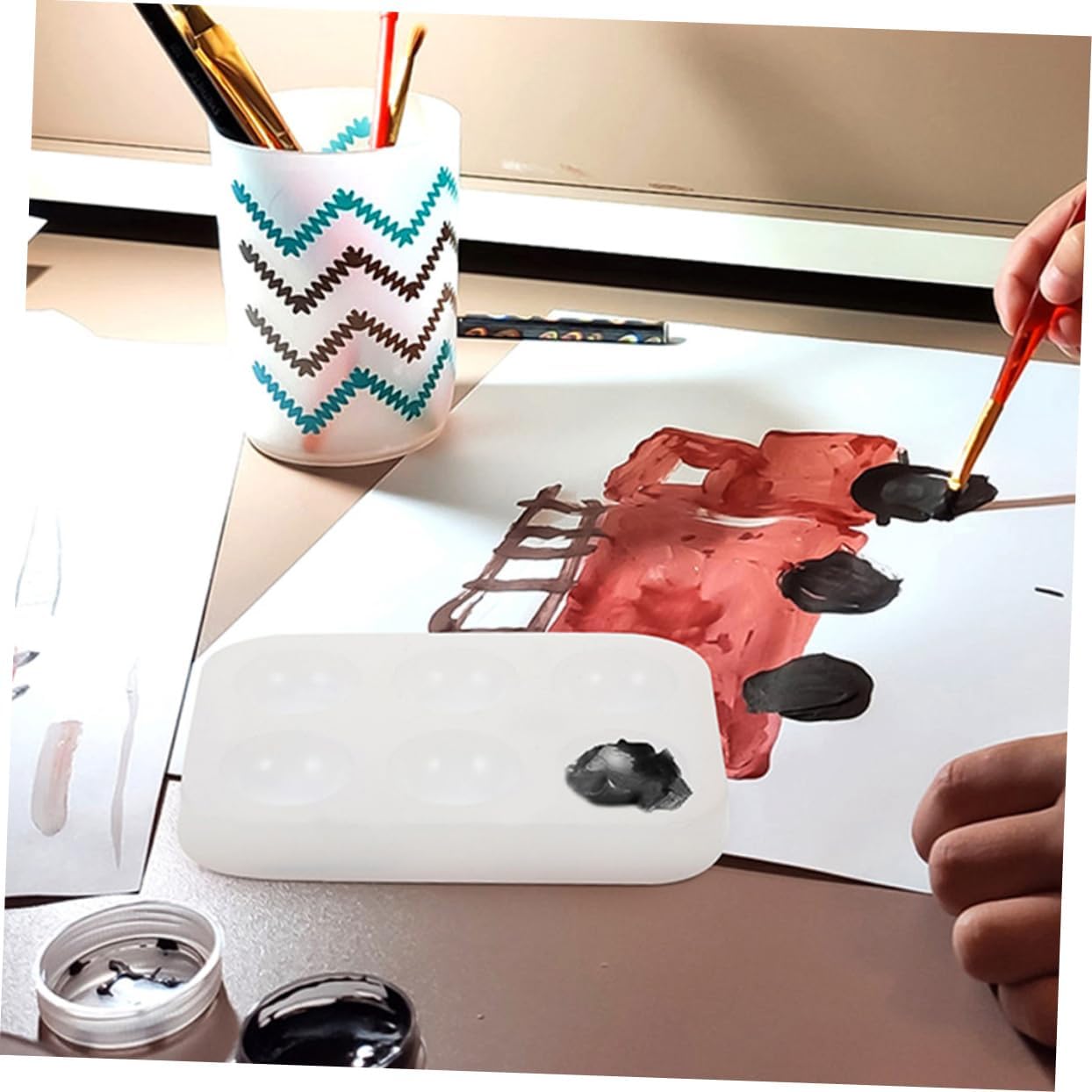 3pcs Silicone Paint Trays for Watercolor Pigment Mixing Empty Palette Mixing Tray Sturdy Structure for Beginners