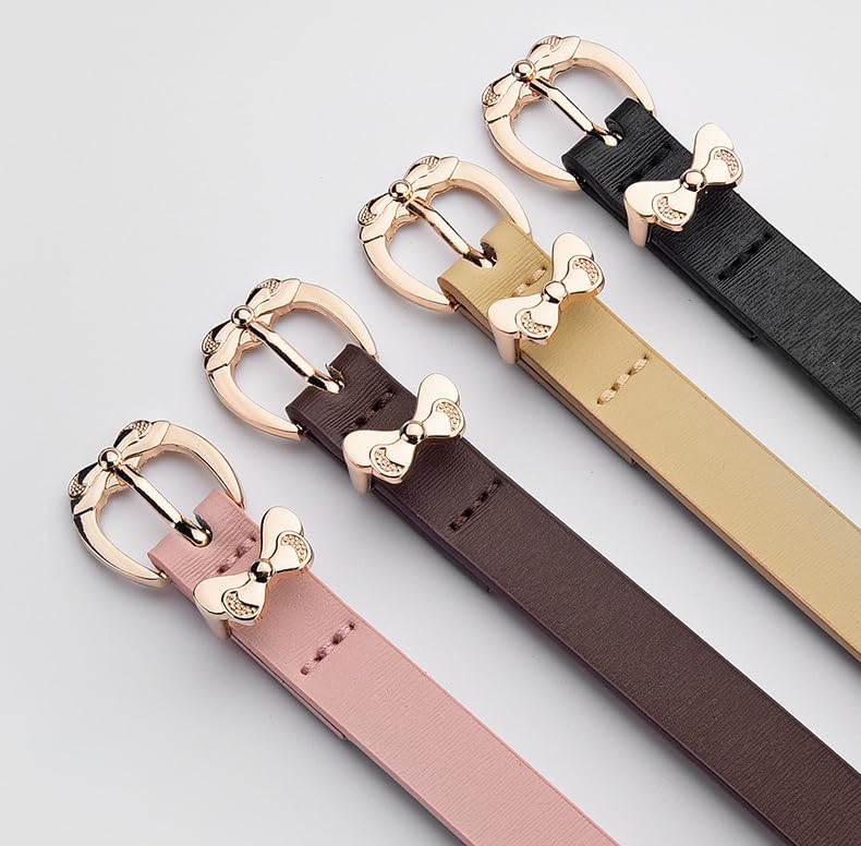 Women's Skinny Leather Belt, Gold Bow Buckle, Fashion Waist Belt for Jeans Dress Pants2