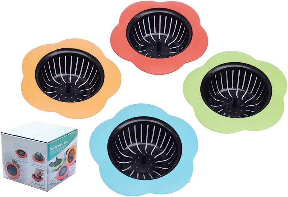 Kitchen Sink Strainer 4 Pack, Pouring strainers，Drain FilterLarge Wide Rim 4.5″ Diameter (4.5″ Diameter, 4 Color)