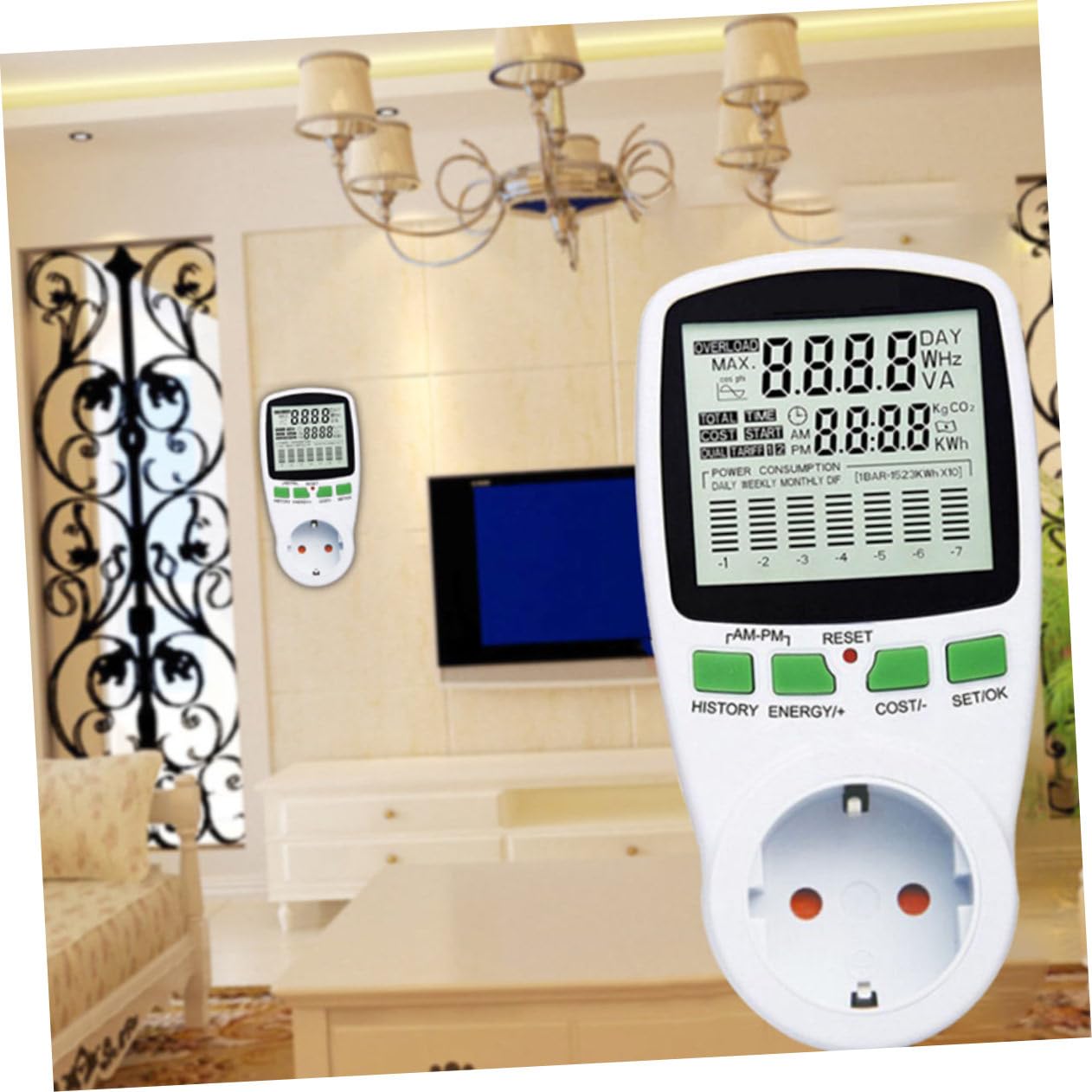 Misuratore Consumo Energetico con Display Lcd e Protezione Sovraccarico Contatore Energia Casa