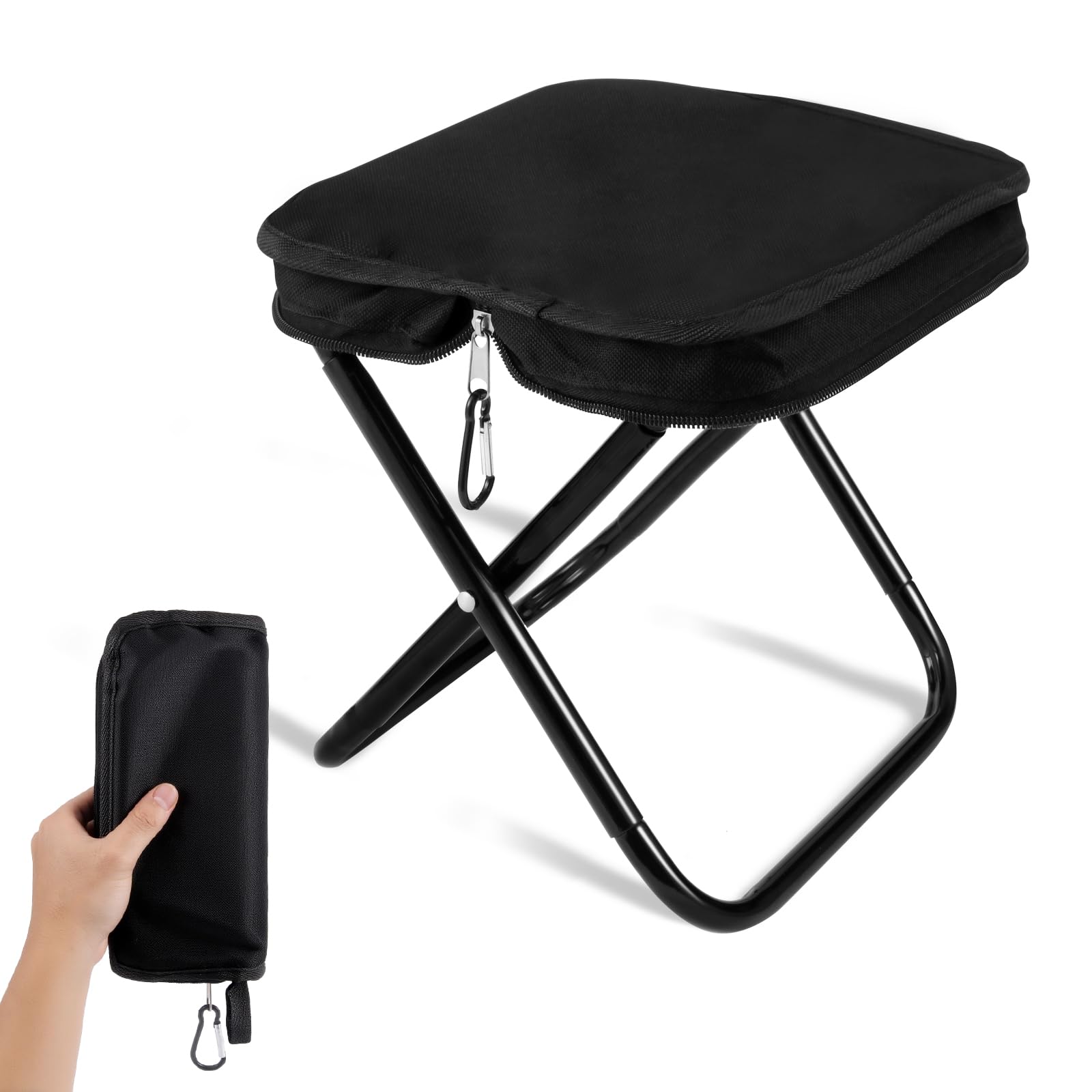 MmmLucipor Small Portable Folding Stool Mini Camping Folding Stool for Outdoor, for Outdoor Camping Fishing Hiking Camping Barbecue Picnic Travel (Black)