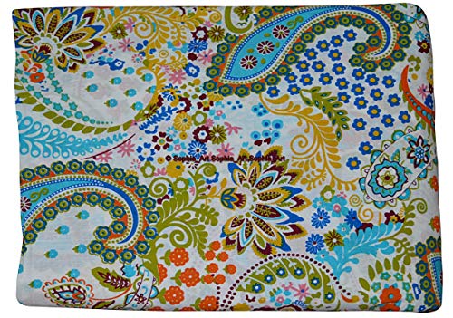 Image of Indian Hand-Block Printed Jaipuri Print Tropical Paisley Floral Ethnic Sanganer Kurti Print Cotton Fabric (White Paisley, 3 Yards)