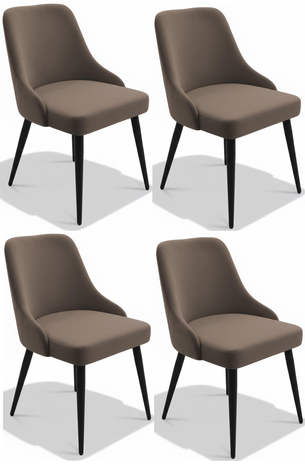 Finch Fox® Taskpro Modern Unique Velvet Upholstered Seating Living Room Dining Chair with Black Metal Legs in Dark Brown Color (Set of 4)-image-9
