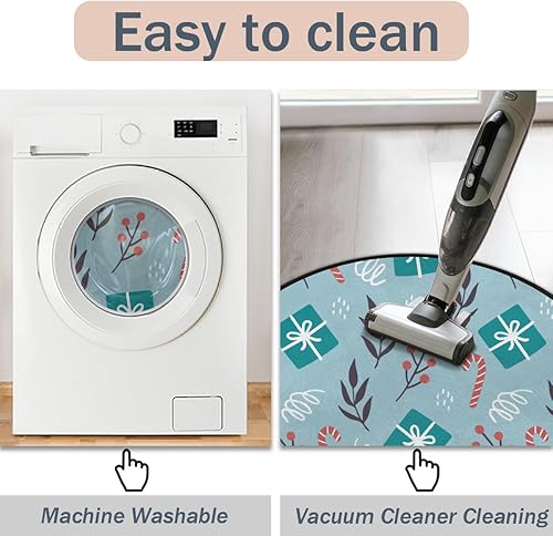 Miniatura 5 de Christmas Pattern 33 Round Area Rug 5ft Machine Washable Circular Rugs for Dining Room Table Bedroom Playroom Throw Rugs for Dog Living Room Floor