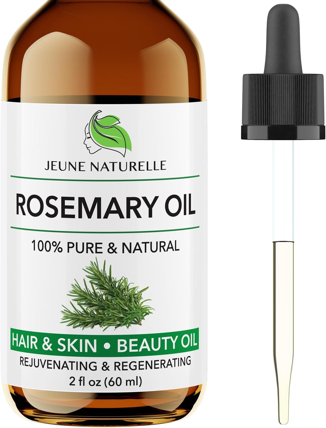 Jeune Naturelle Rosemary Oil for Hair Care, 100% Pure, Natural, Undiluted, Unrefined, Therapeutic Grade - Hair Growth Rosemary Oil, 2 oz