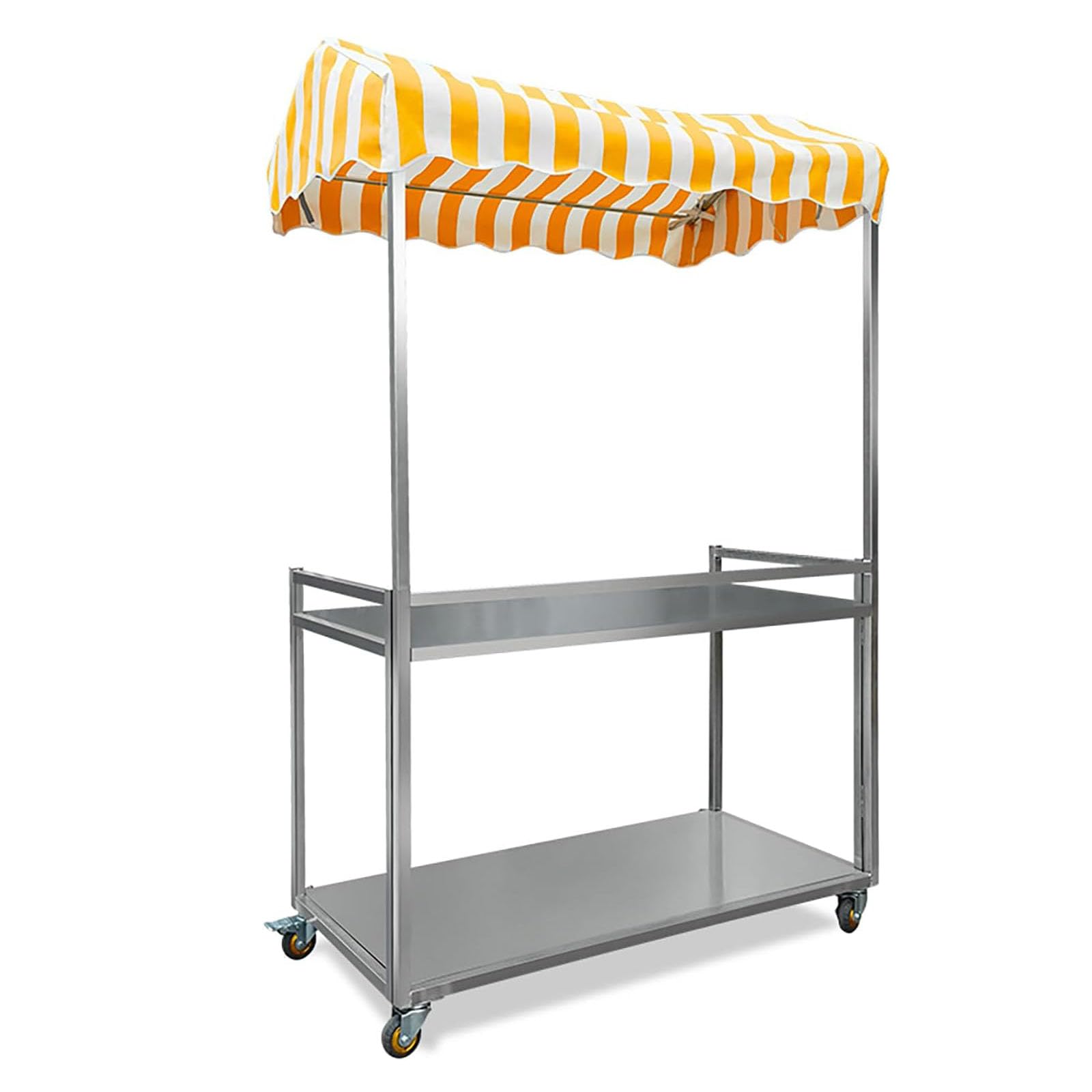 Carrello portatile per alimenti con tettoia a righe, venditore di hot dog su ruote, carrello pieghevole per eventi e festival, giallo, 99 x 50,8 x 190,5 cm (lunghezza x larghezza x altezza)