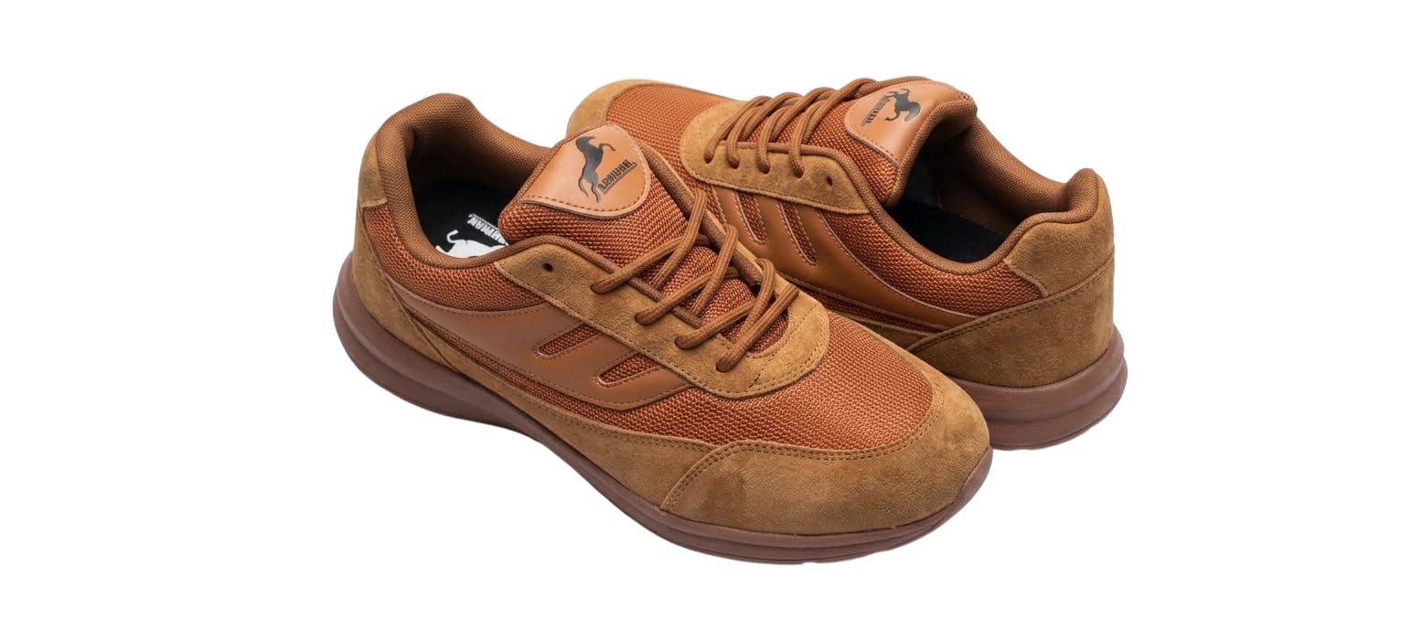 Jogger Shoes, Brown Athletic Walking Sneakers with Suede and Mesh Upper-image-20