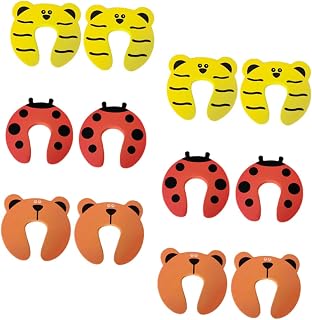 Toyvian 12piezas Tarjeta De Puerta Anti-pellizco para Diseño De Animales De Dibujos Animados Color Rojo Naranja y Amarillo Protección contra Pinchazos De Dedos para Bebés Casa