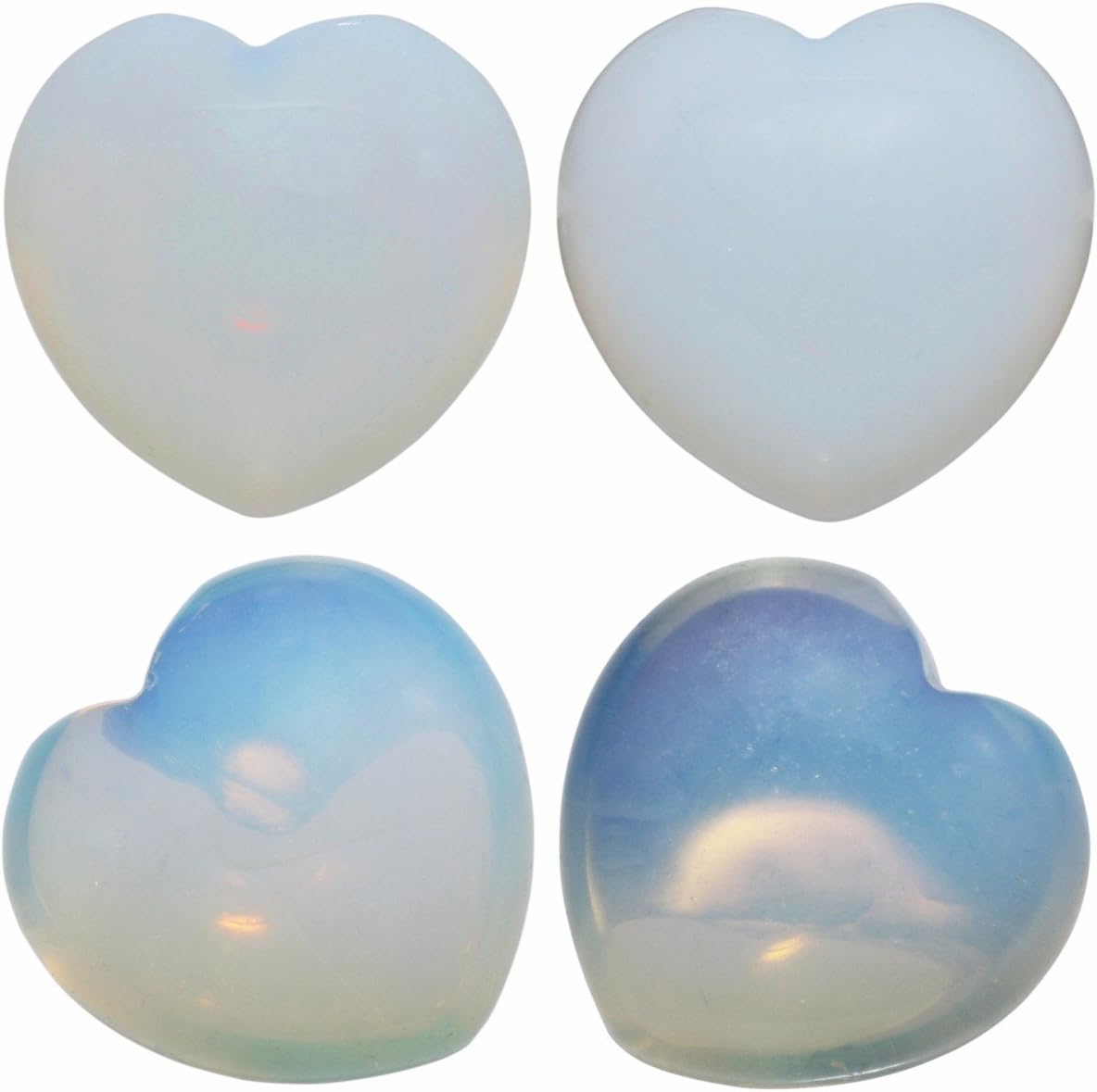 Shanxing Set of 4 25mm Opalite Mini Heart Crystal Stone, Polished Tumbled Blue White Crystal Puff Pack Love Heart Stone Gift Reiki Crystal Chakra Small Healing Pocket Worry Stone Heart Room Decor