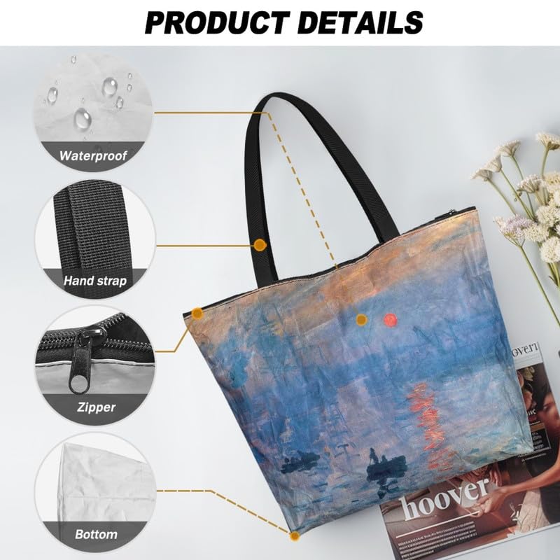 Image of Art Lover Zippered Tote Bag Waterproof Large Work Tote Bags, Artwork Women's Purse Handbags Travel Totes