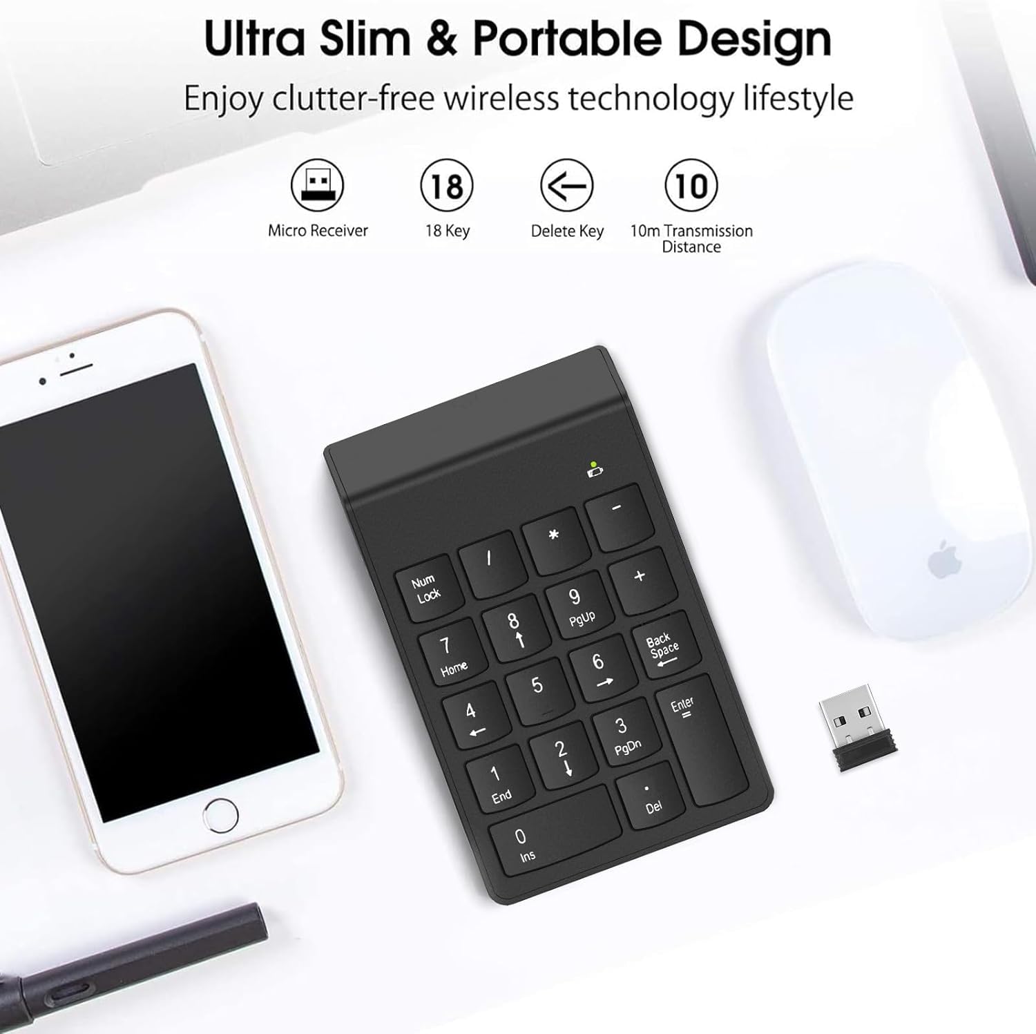 Snapklik.com : Wireless Number Pad, Numeric Keypad Numpad Keyboard 10 ...