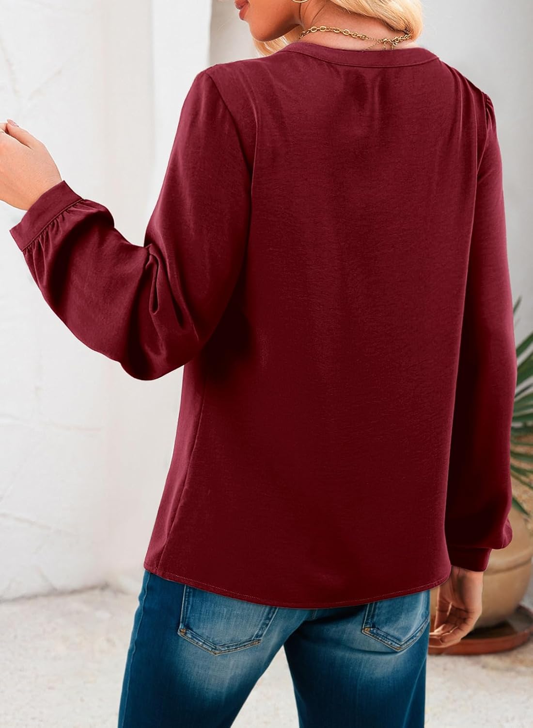 Dokotoo Womens Tops Dressy Casual Blouses Business Work Button Down Shirts V Neck Long Sleeve Shirts - Image 2