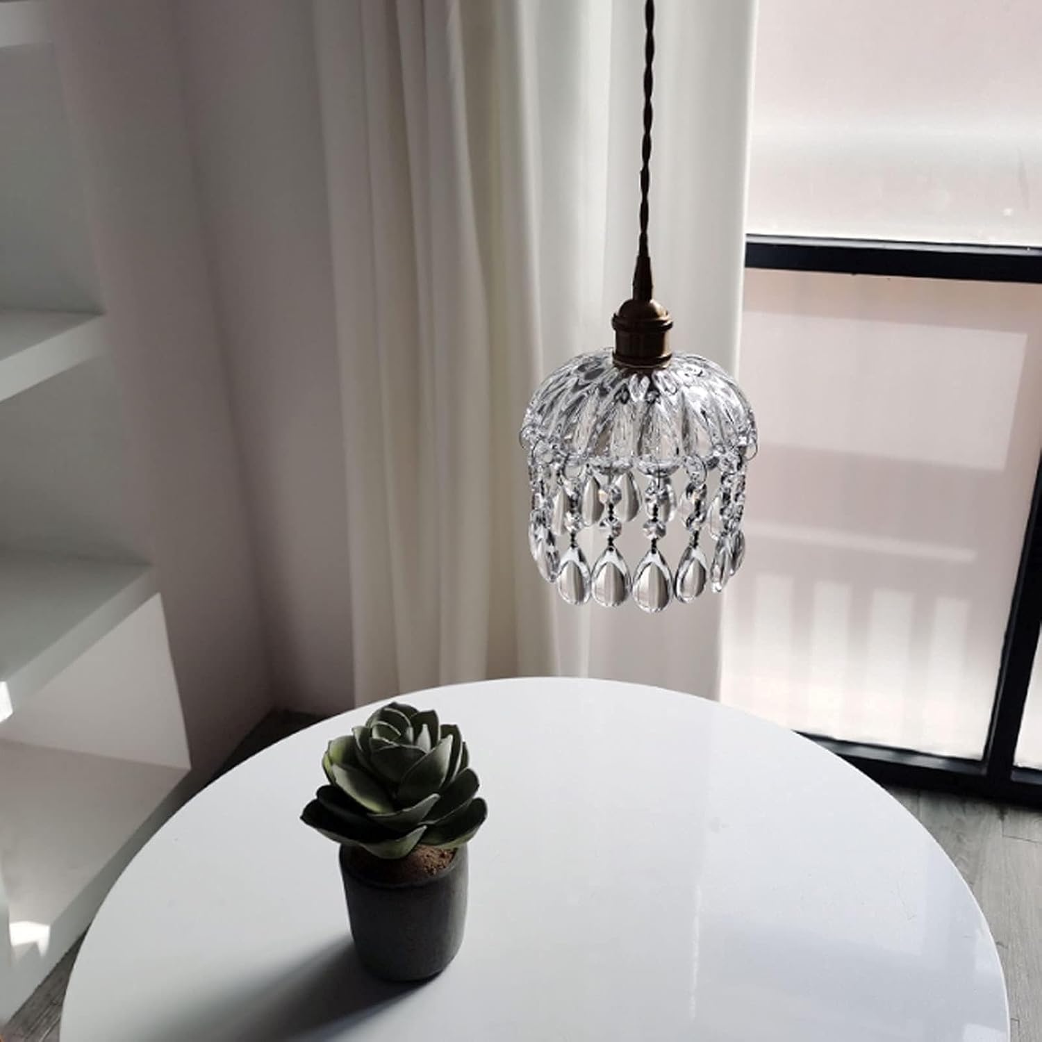 OUDINI Glass Hallway Light Fixture, Nostalgic Pendant Light Rystal Pendant Light, Height Adjustable E27 Chandelier, for Entry Way, Kitchen, Bathroom, Porch