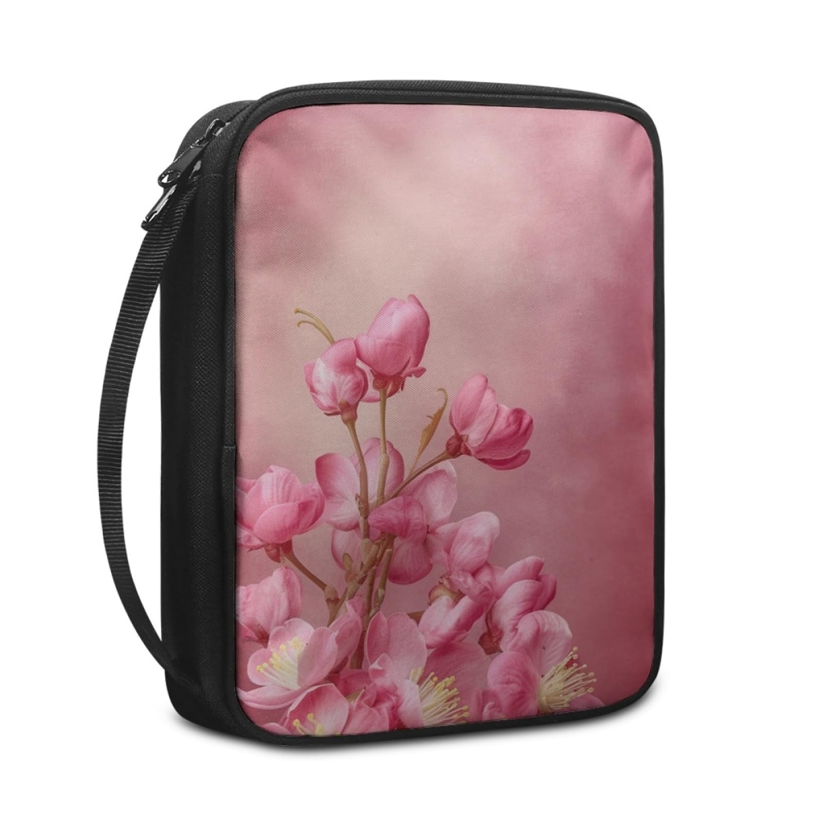 Custodia Libro Fiore Elegante Rosa Copertura Bibbia con Manico Cerniera Tela in Poliestere per Uomo Donna Porta Libro Grandi Capacità Custodia per Libri 27.5x22.5x5.5 cm
