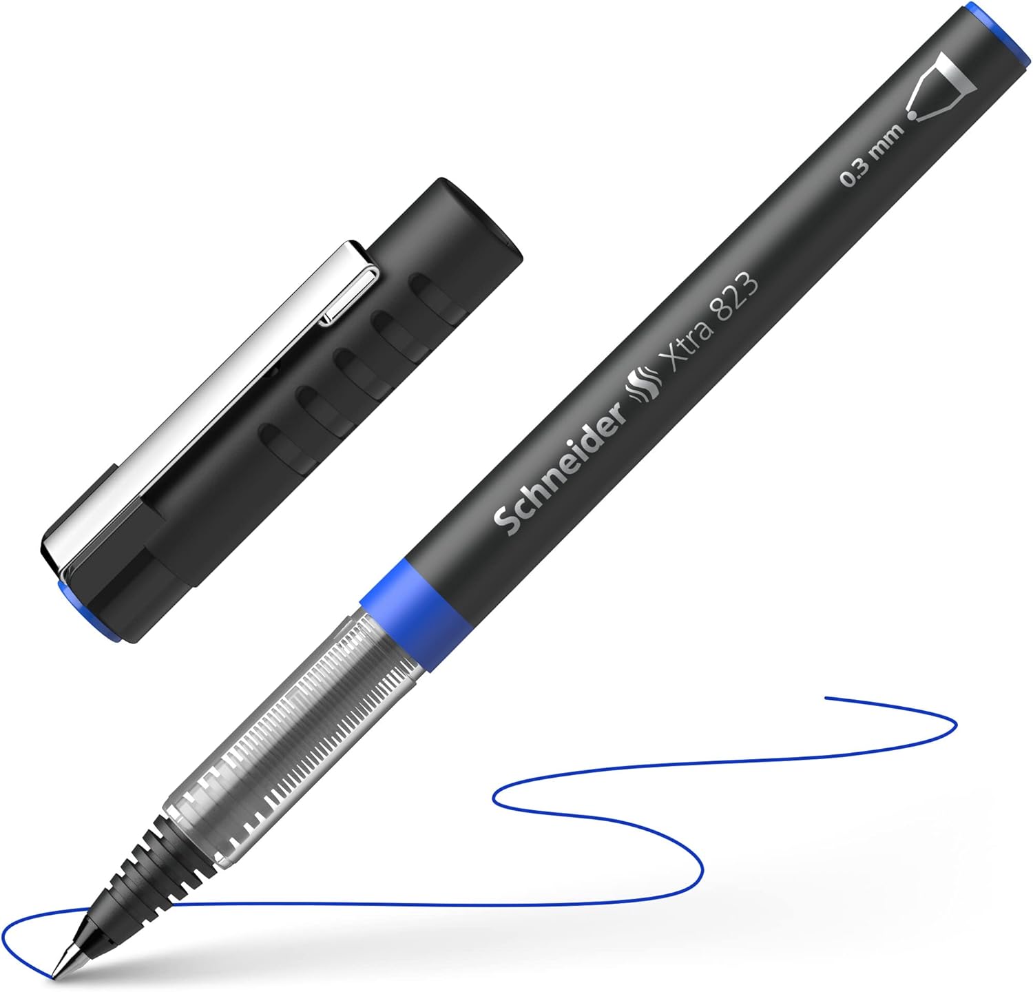 Schneider XTRA 823 Ink Roller Pen with Stainless Steel Conical Tip 0.3 mm Blue Pack of 10