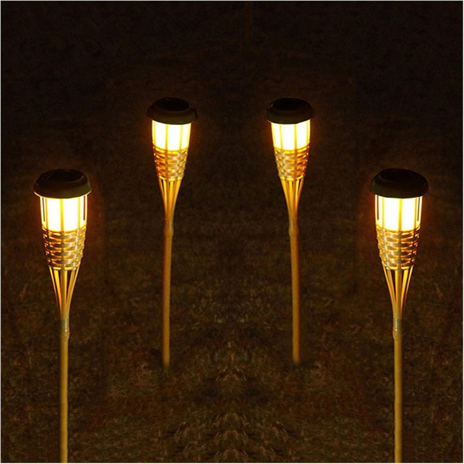 Bamboo Torch Light-Bamboo Solar Garden Torch Light Outdoor Handcraft Patio Pathway Landscape Solar Spike Spotlight Solar Tiki Torch Light (Emitting Color : Warm White, Wattage : 1PC)