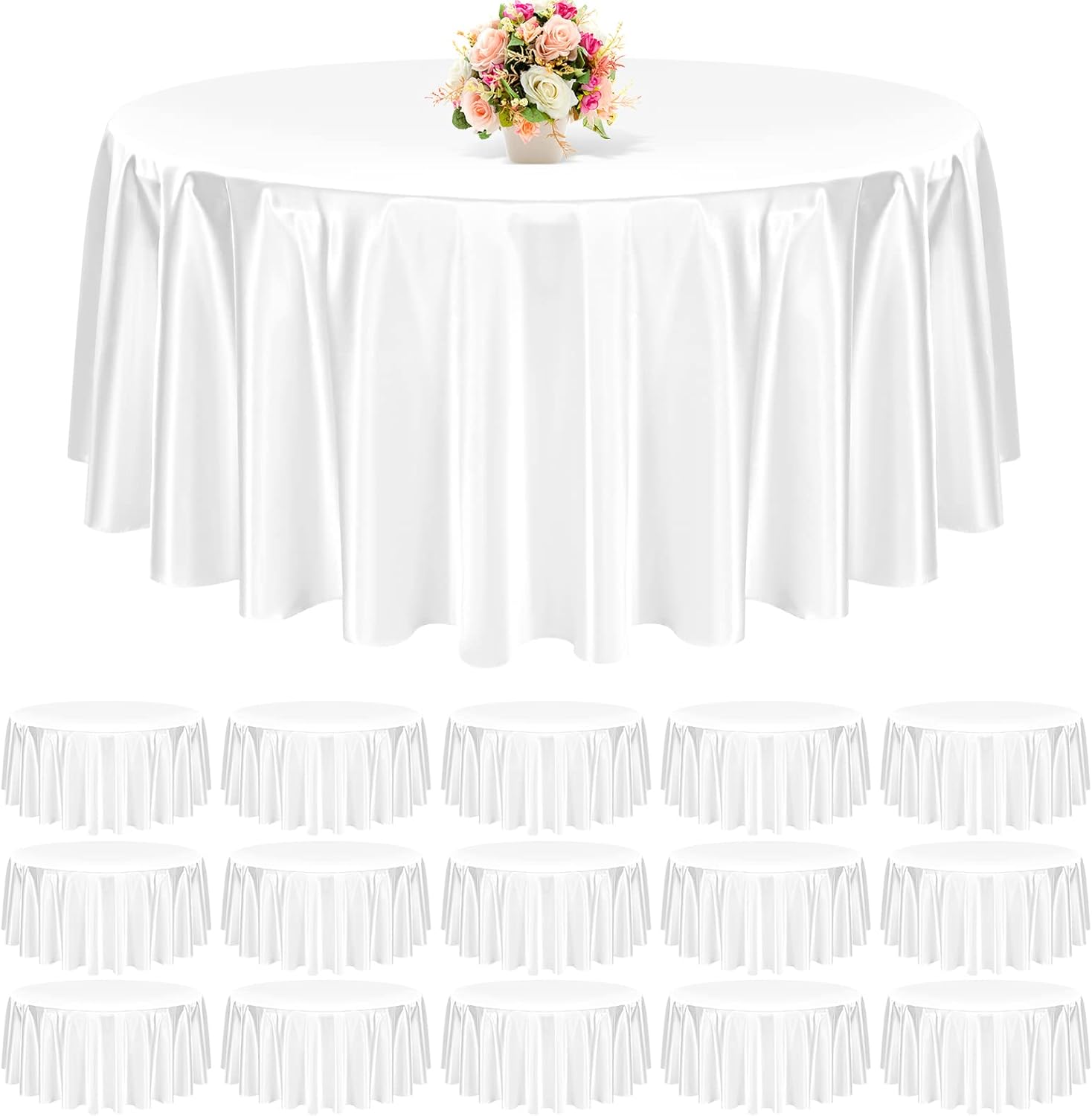 Lumaycens 15 Pack 108 Inch White Round Tablecloth Satin
