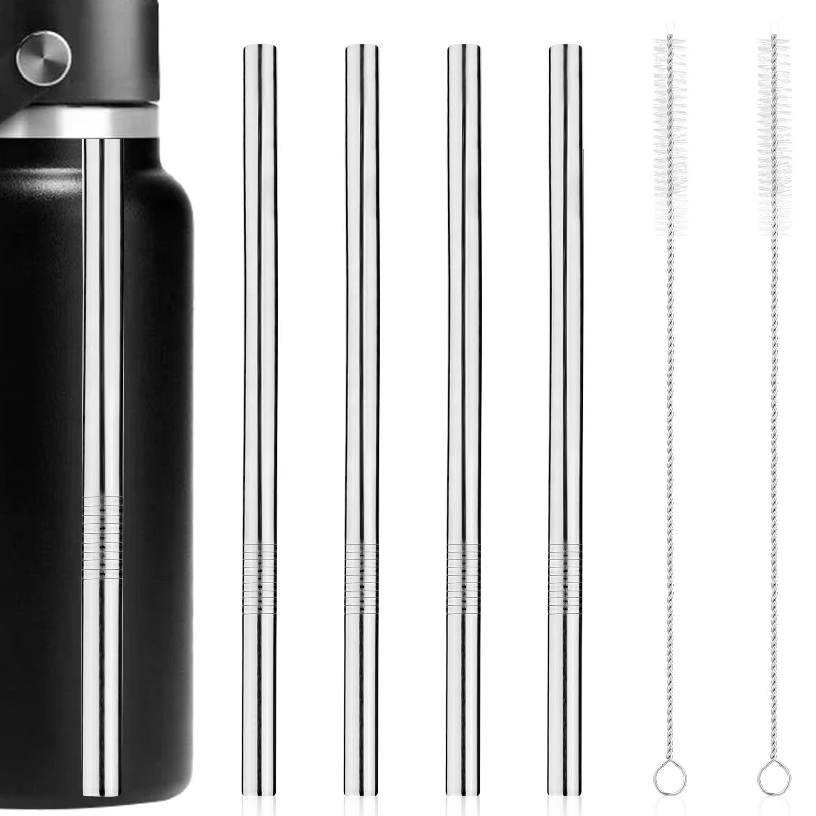 4pcs Metal Straw Replacement for Hydro Flask, Stainless Steel Drinking Straws with 2pcs Cleaning Brushes Water Bottle Parts Accessories Compatible