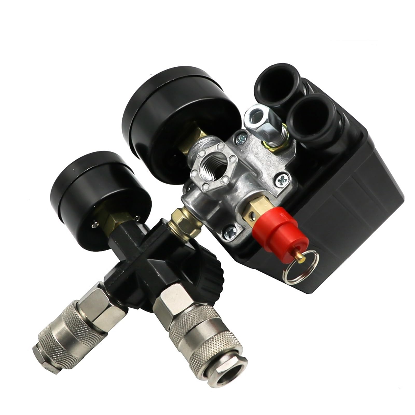 Interruptor de Control presión Bomba compresor Aire, regulador Alivio del colector 4 Puertos, 220V/380V, válvula 30-120PSI con manómetro(380v)