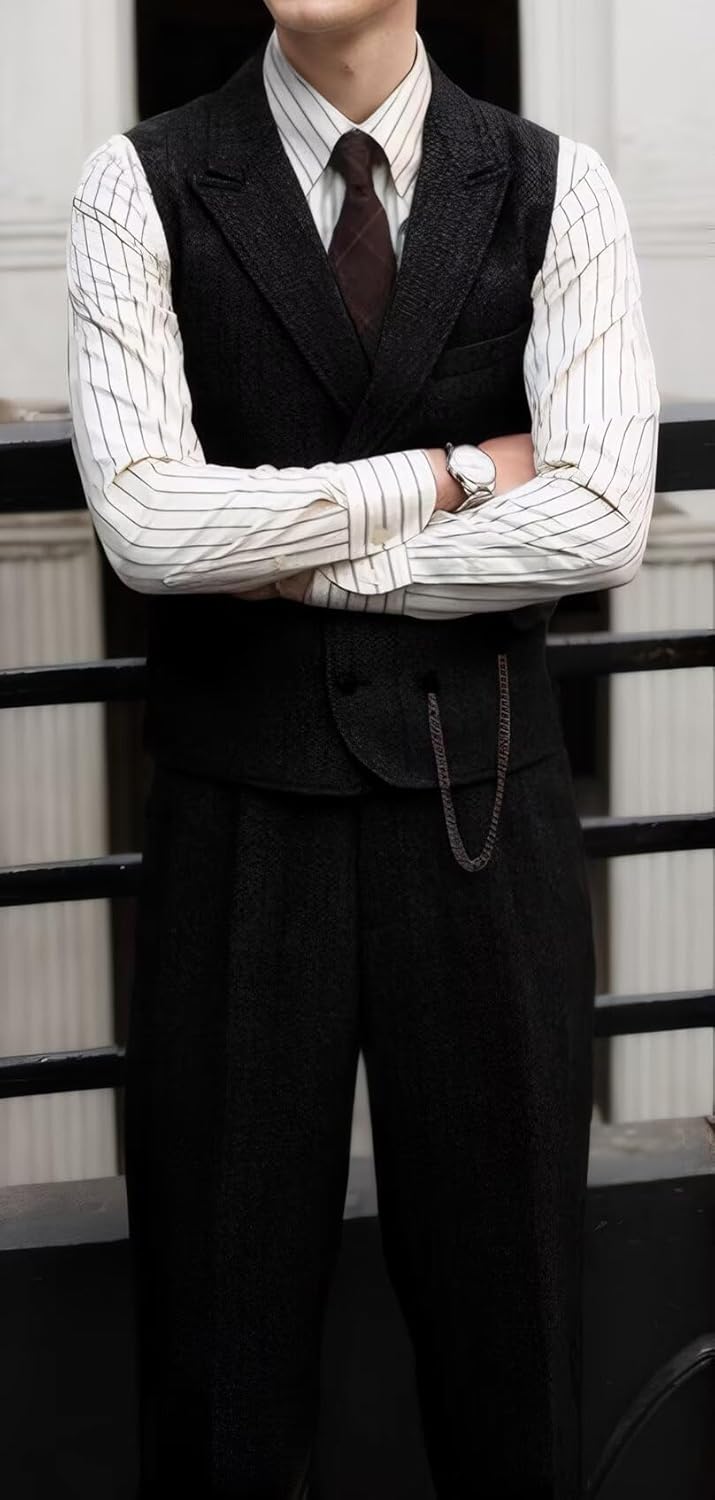 Retro 3 Pieces Men Suit Tweed Herringbone Suits for Men Formal Wool Jacket Dress Suit Vest Pants Wedding Prom Tuxedo - Image 3