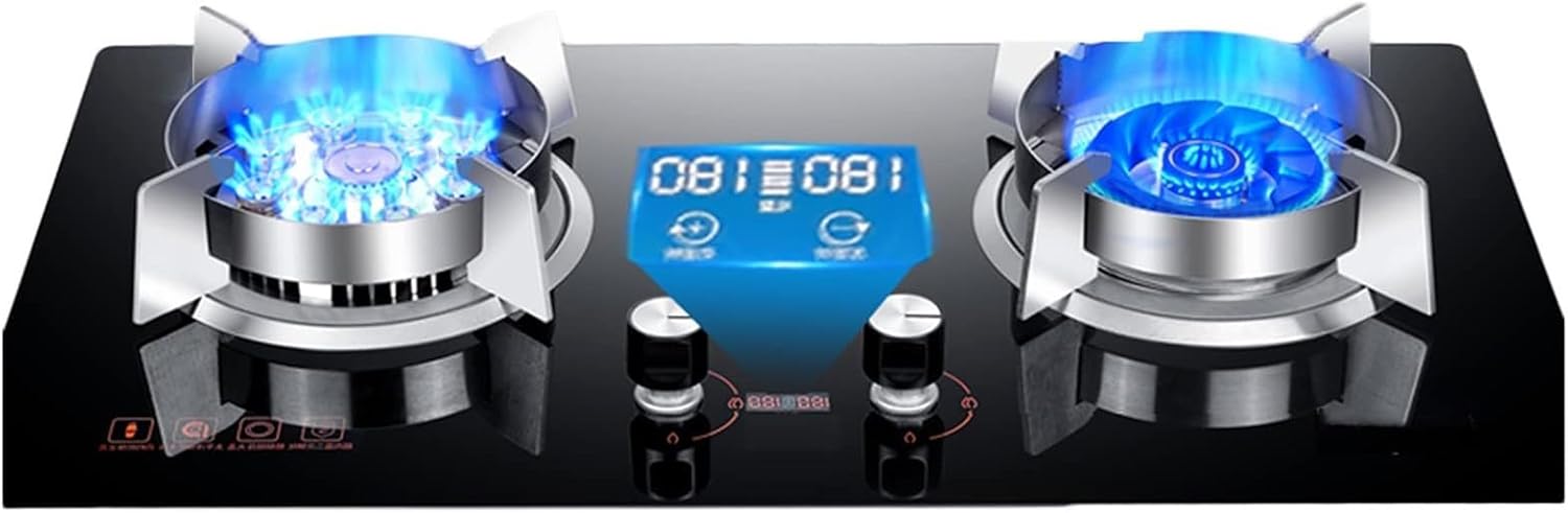 Gas Stove Cooktop - Portable Gas Stove, Tempered Glass Cooktop Dual Burner, Gas Stove With Anti-scald Reminder, Gas Stove With Adjustable Flame Size, Burner With Timer Function (Color : B, Size : NG