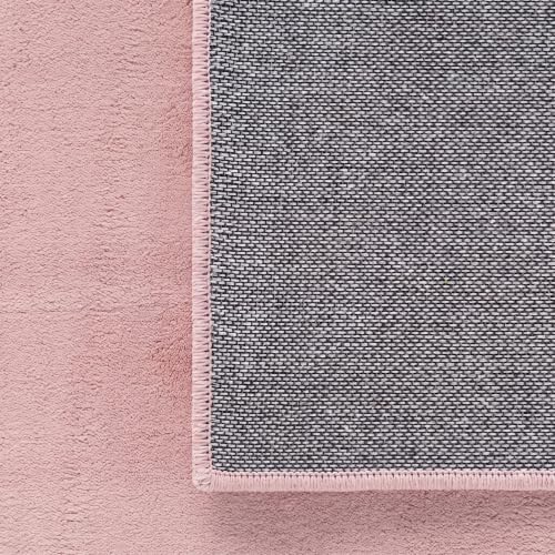 HomebyHome Waschbarer Kurzflor Teppich 240 x 340 cm Rosa modern einfarbig und weich maschinenwaschbar pflegeleicht XL Groß für Wohnzimmer… – Ansicht 3