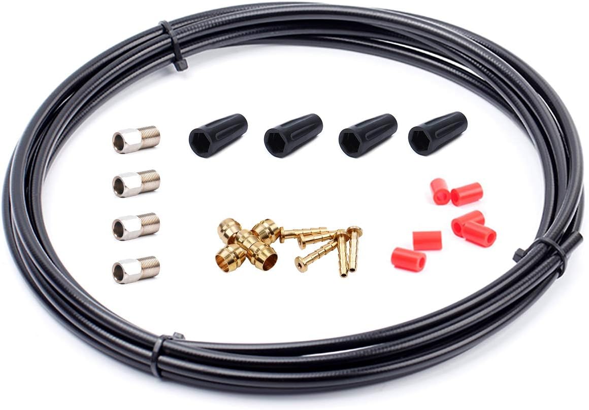 2500mm Bicycle Hydraulic Disc Brake Hose Complete Kit for Shimano BH59 System Included 4PCS Lever Covers, 4PCS Compression Nuts, 6PCS Protective sleeves, 5PCS Oliver and 5PCS Inserts (Black)