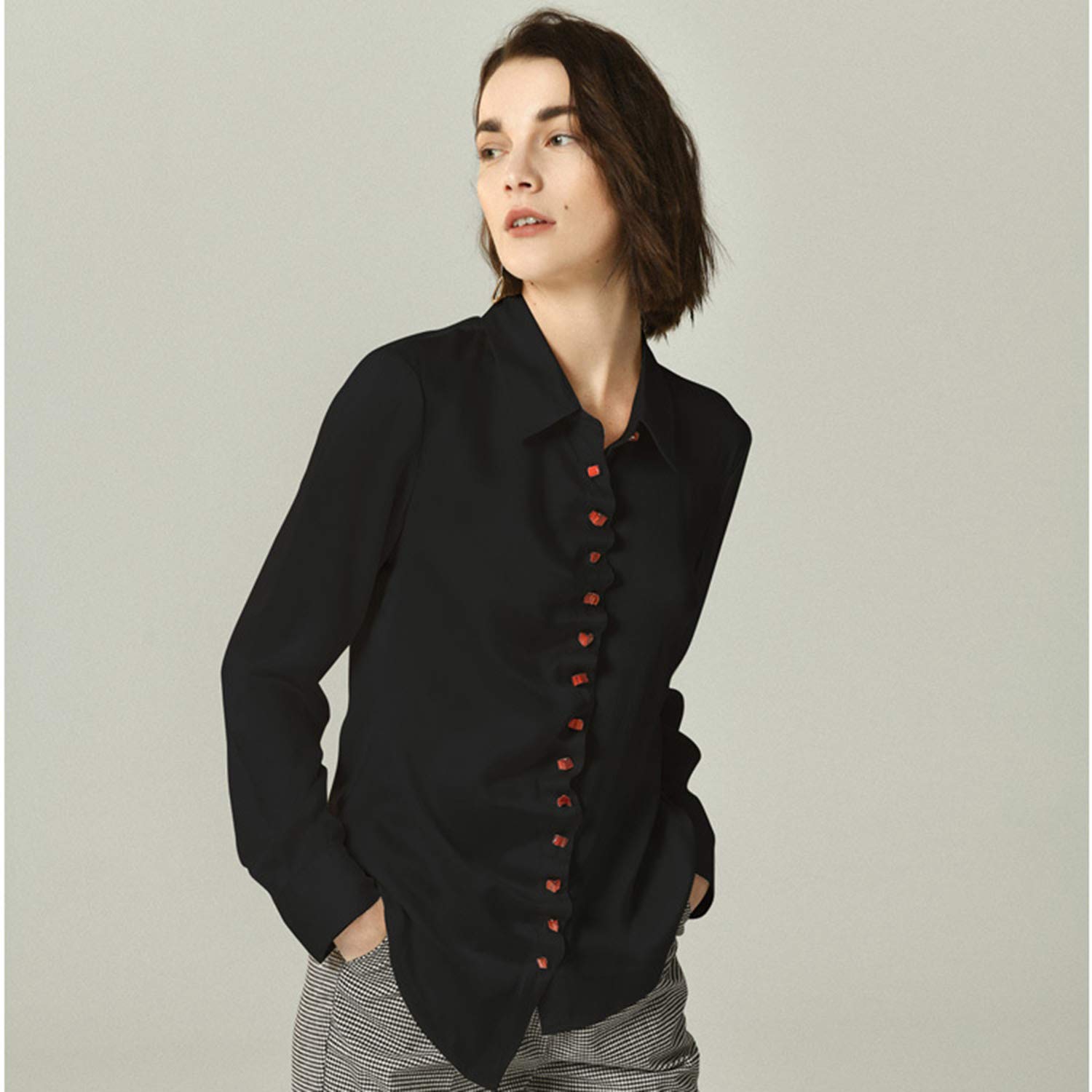 Camicia Elegante A Maniche Lunghe Tinta Unita, Top in Seta da Donna, Blusa