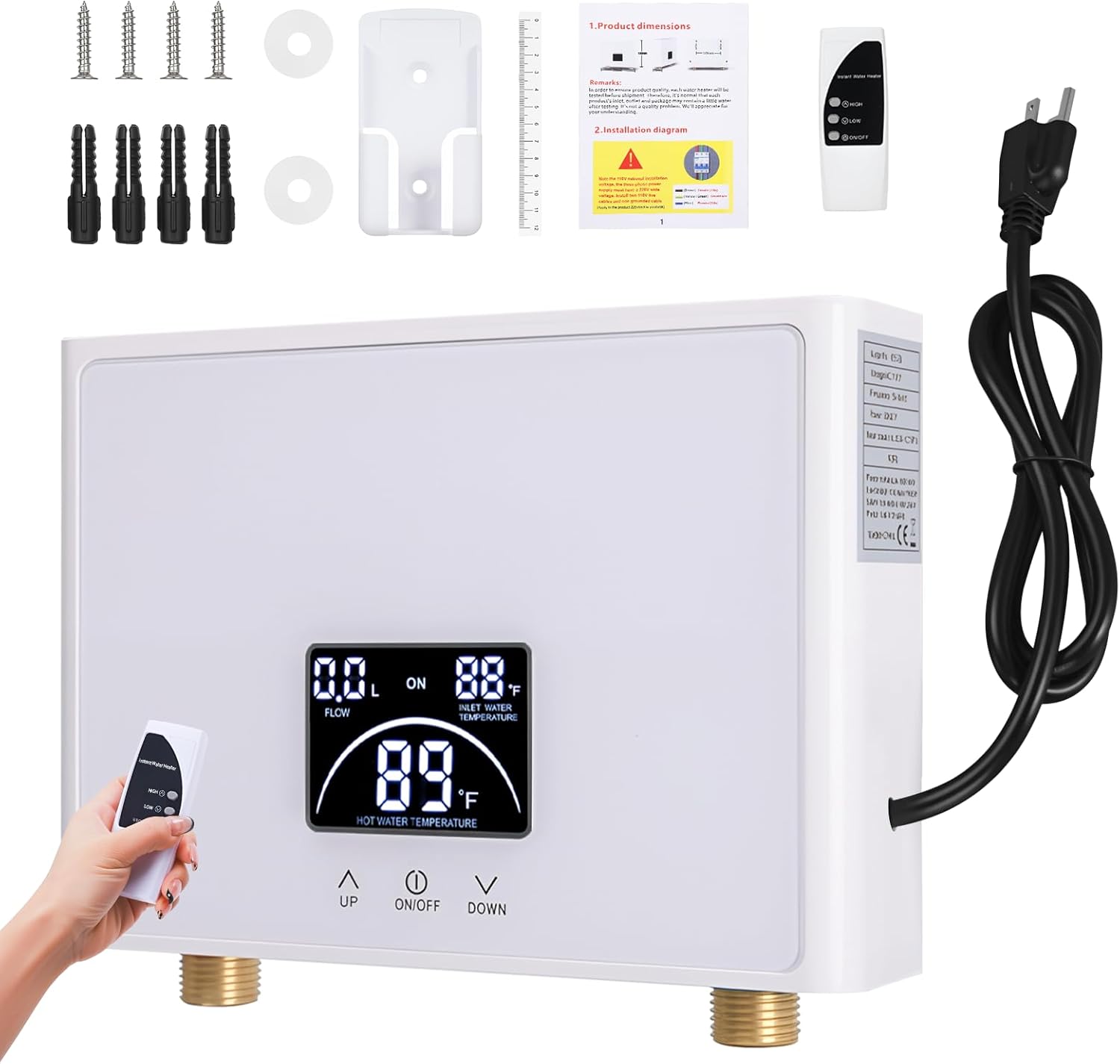 Mini Tankless Water Heater Electric 3KW 110V: Point of Use Hot Water Heater Under Sink on Demand with Digital Display