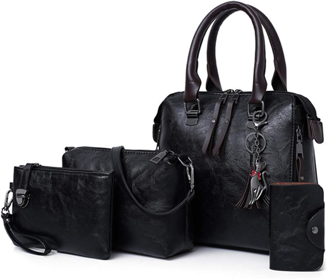 Handbags for Women, JOSEKO Lady Fashion Top Handle Tote Bag Tassel PU Leather Shoulder Bags Satchel 4pcs Purse Set
