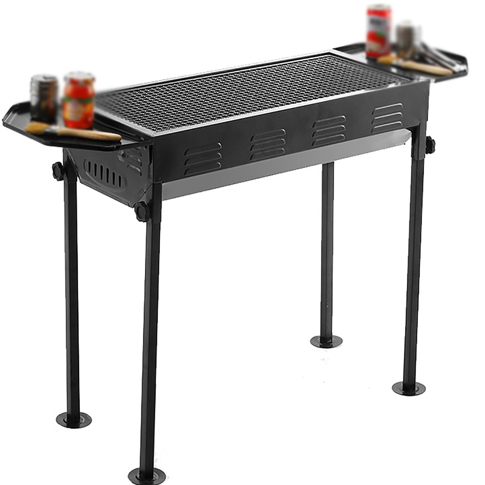 Gril Charbon Bois, Fente Charbon ventilée indépendamment, Support réglable, avec poignée Anti-brûlure, avec Trous Ventilation, avec Plateau d'extension, pour Barbecue Jardin, Voyage
