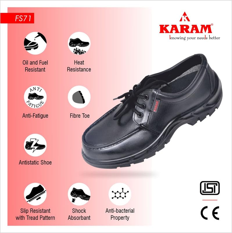 Image of Karam FS71 Black Safety Shoes for Men | Antistatic, Antislip, Oil & Heat Resistant | Single Density with Fiber Toe | Size-05