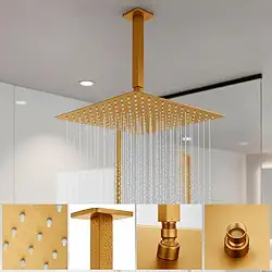 Ducha Chuveiro Área Externa Piscina Slim Dourada Quadrada de Teto Braço 25cm