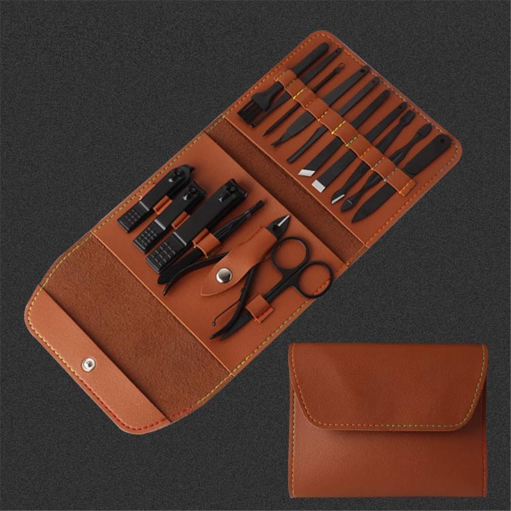 Cortaúñas, juego de manicura, cortaúñas, pedicura, kit de 16 piezas, cortaúñas profesional, herramientas de cuidado de pedicura, herramientas de aseo (negro/gris/marrón) for mujeres y hombres, azul (m