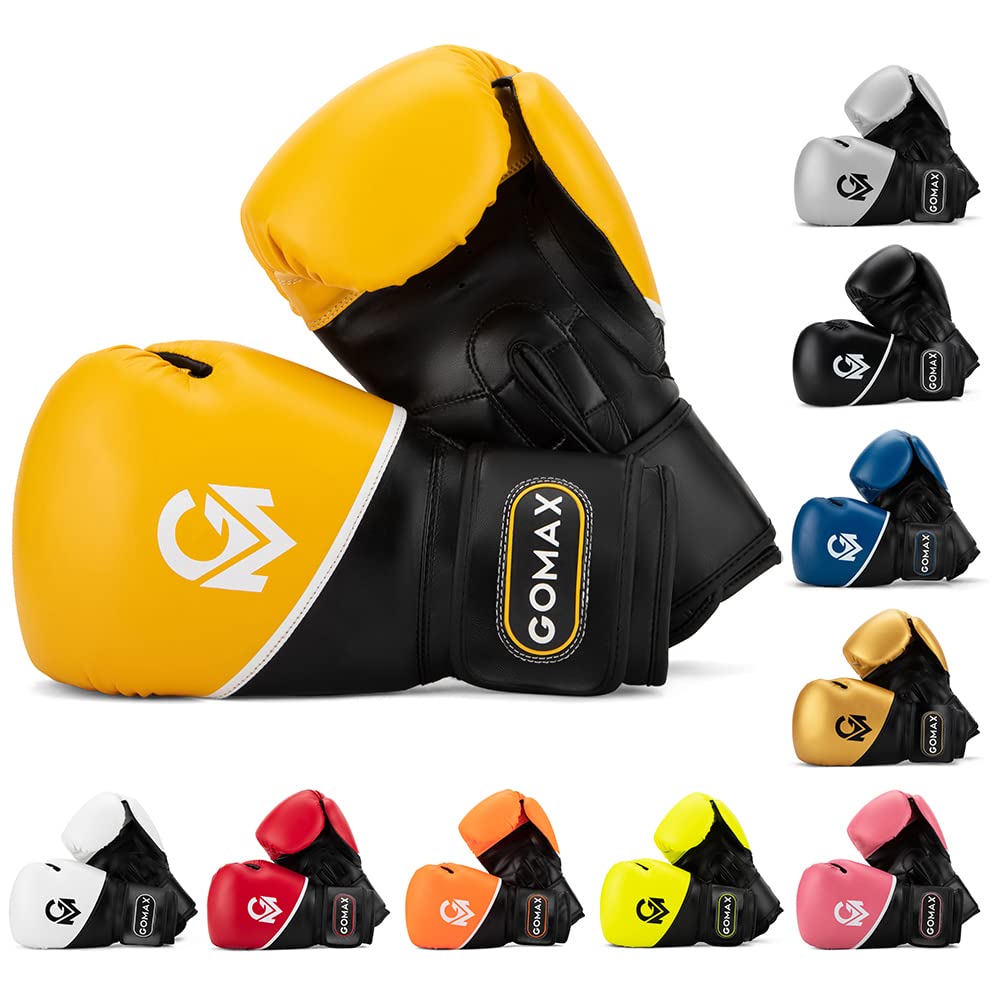 GoMax Leather Boxing Gloves 6,8,10,12,14,16 oz Boxing Gloves for Training Punching bag Sparring, Punching Boxing Bag Gloves Mitts Muay Thai Kickboxing MMA Martial Arts Workout Gloves